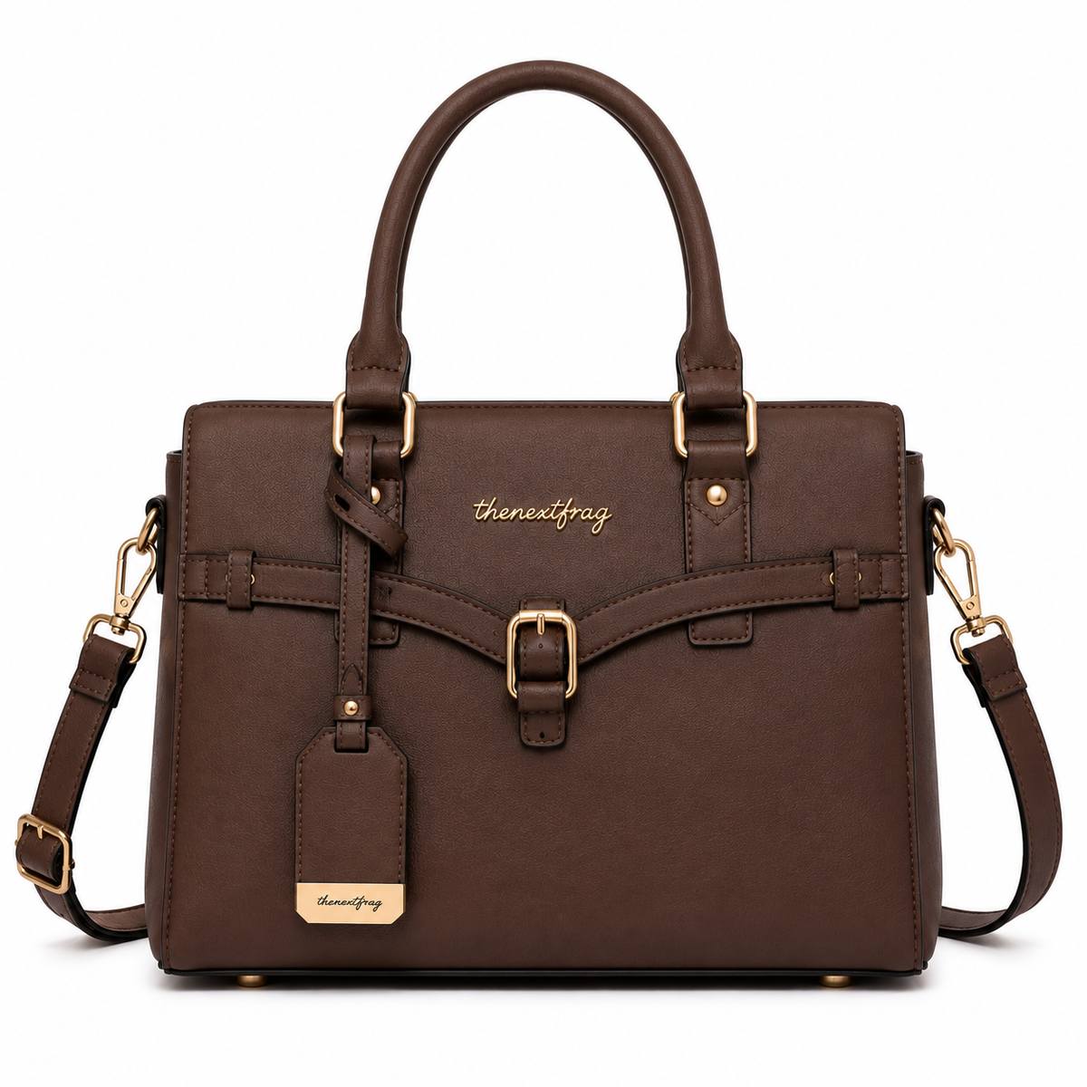 thenextfrag Classic Belted Satchel Handbag – Dark Brown
