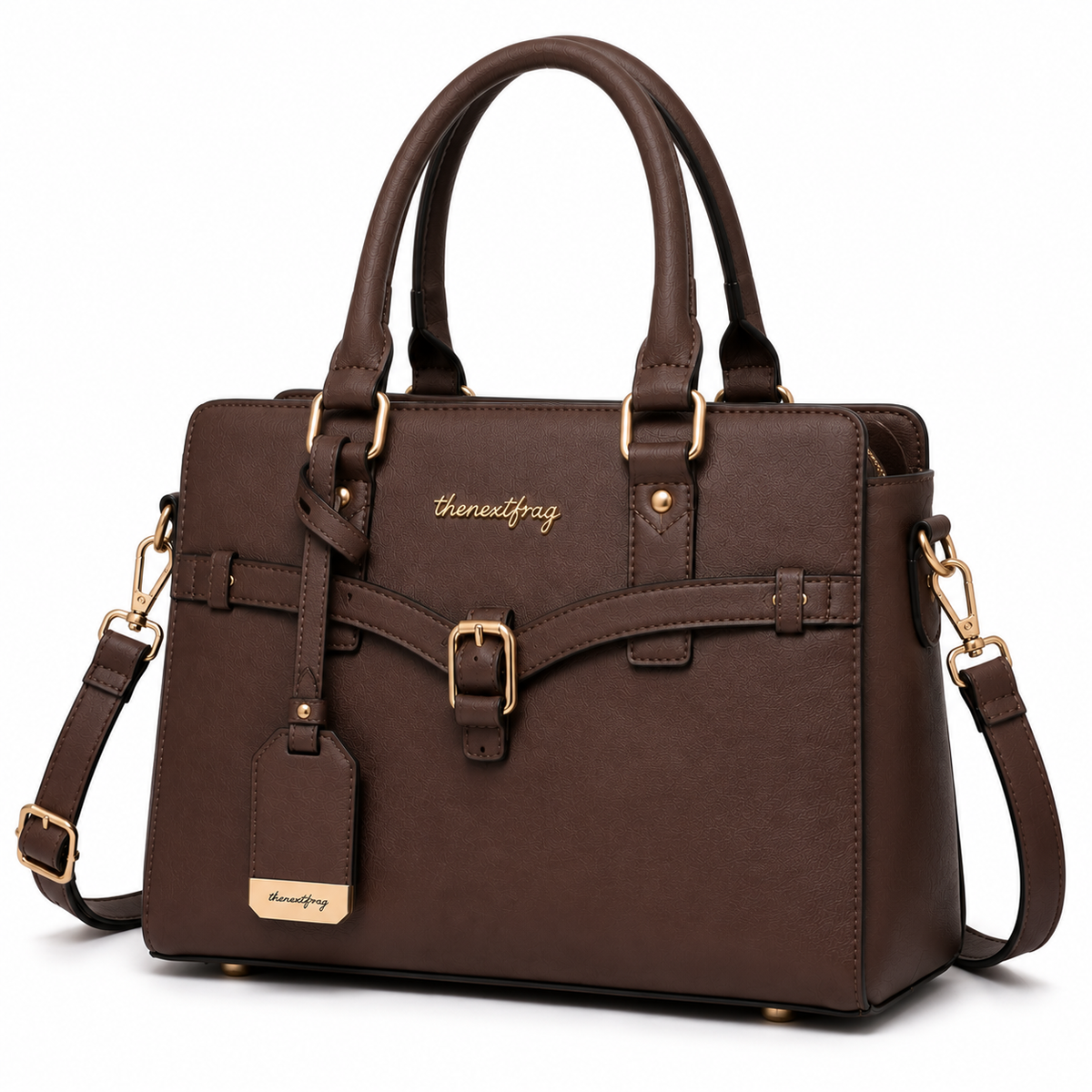 thenextfrag Classic Belted Satchel Handbag – Dark Brown