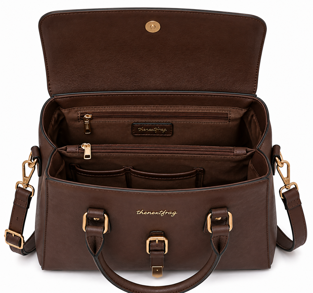 thenextfrag Classic Belted Satchel Handbag – Dark Brown