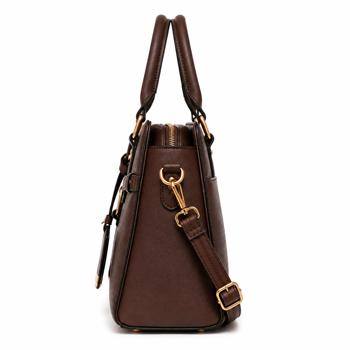 thenextfrag Classic Belted Satchel Handbag – Dark Brown