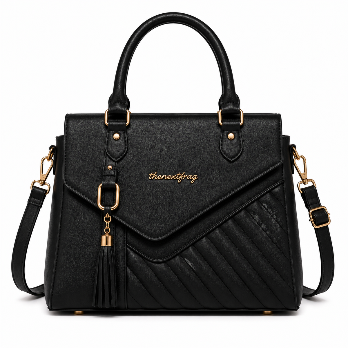 thenextfrag Quilted Flap Satchel Handbag – Classic Black