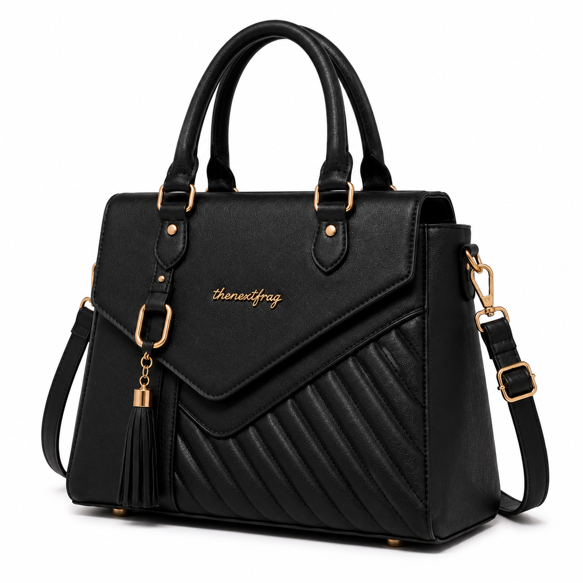 thenextfrag Quilted Flap Satchel Handbag – Classic Black