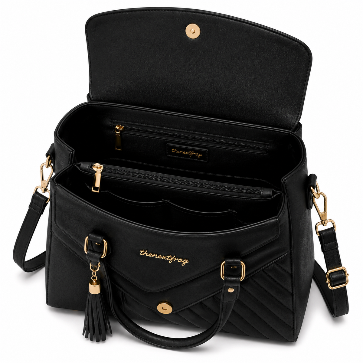 thenextfrag Quilted Flap Satchel Handbag – Classic Black