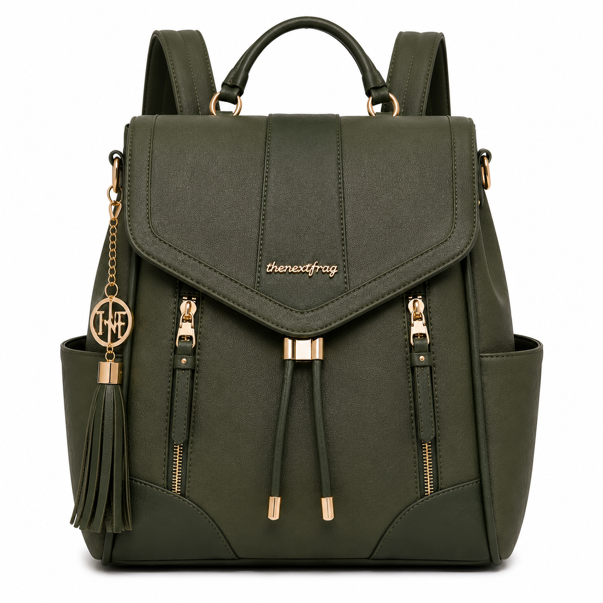 thenextfrag Structured Faux Leather Backpack – Olive Green