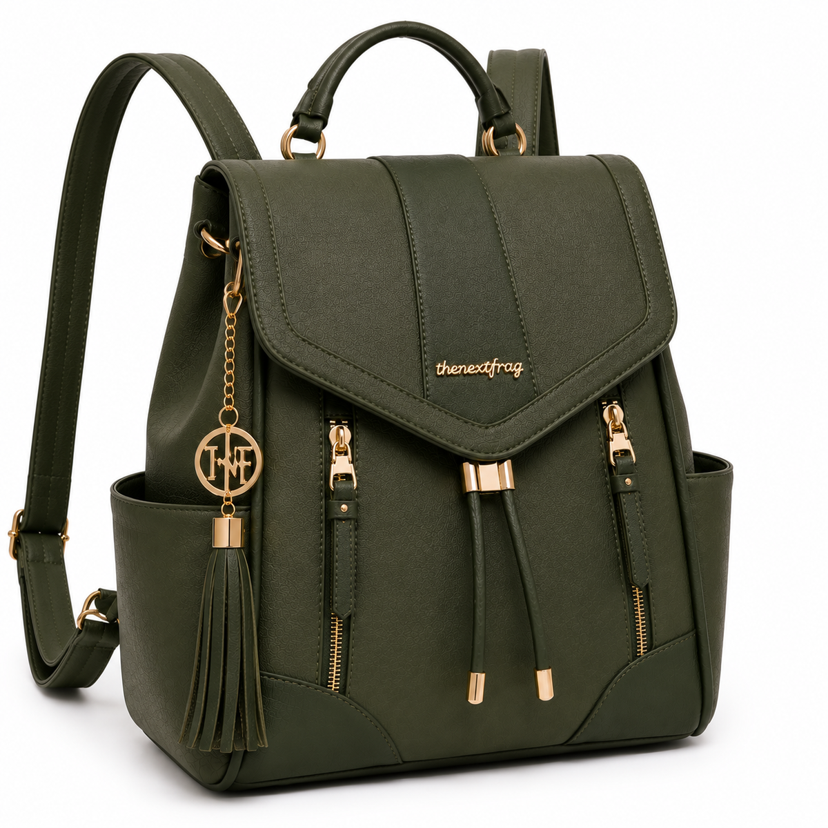 thenextfrag Structured Faux Leather Backpack – Olive Green