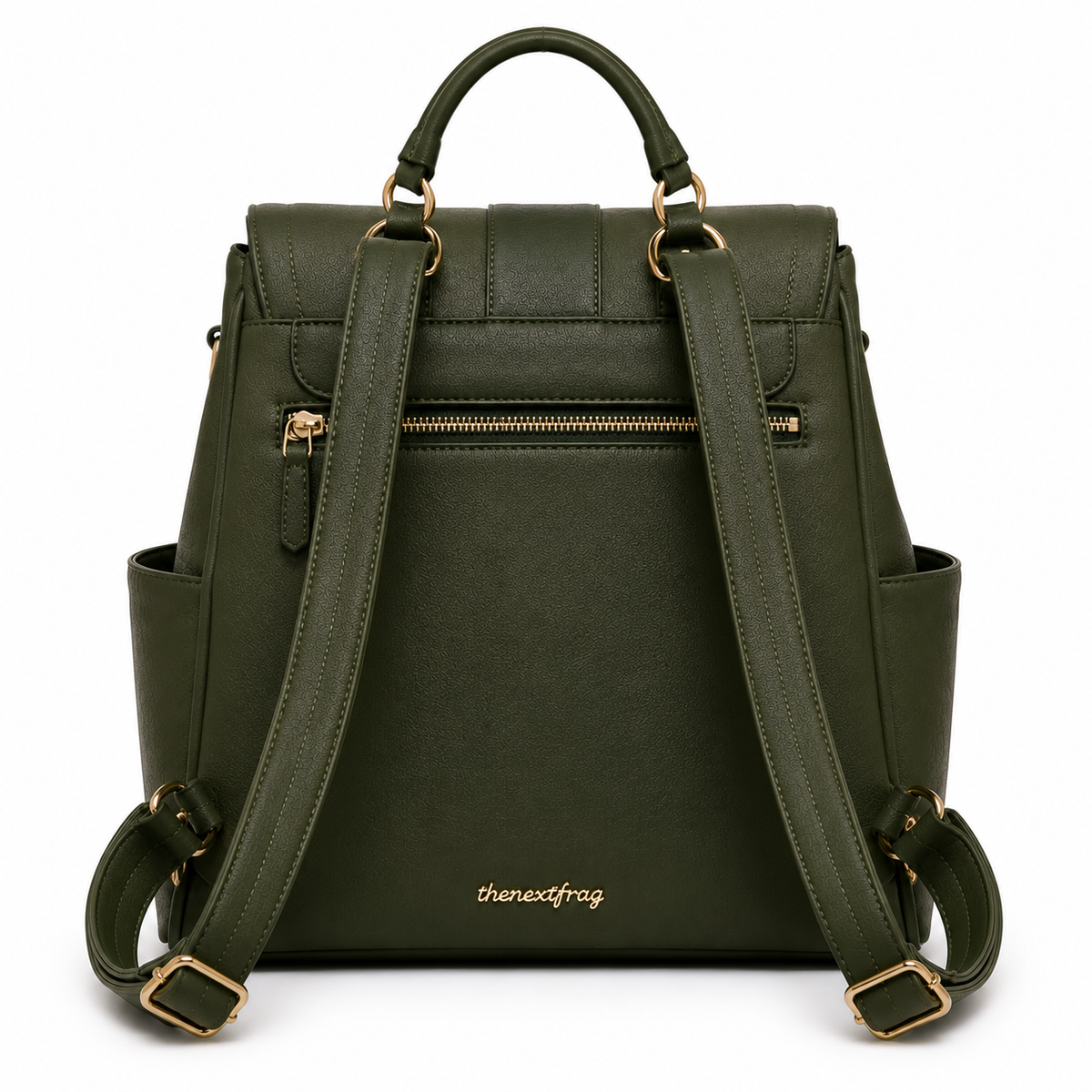 thenextfrag Structured Faux Leather Backpack – Olive Green