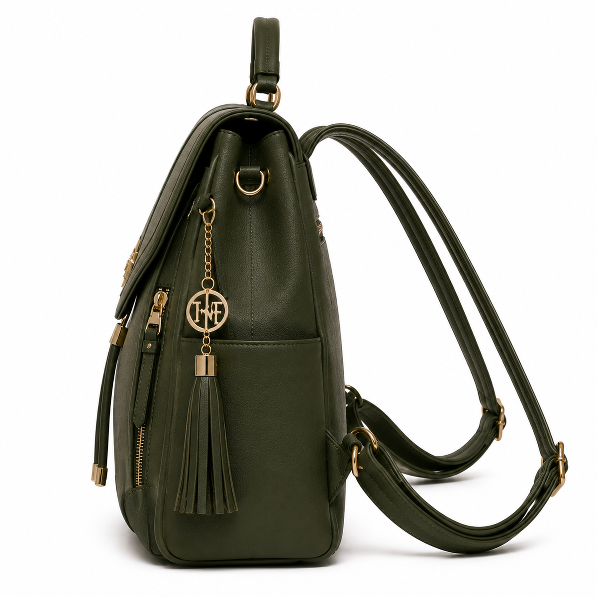 thenextfrag Structured Faux Leather Backpack – Olive Green