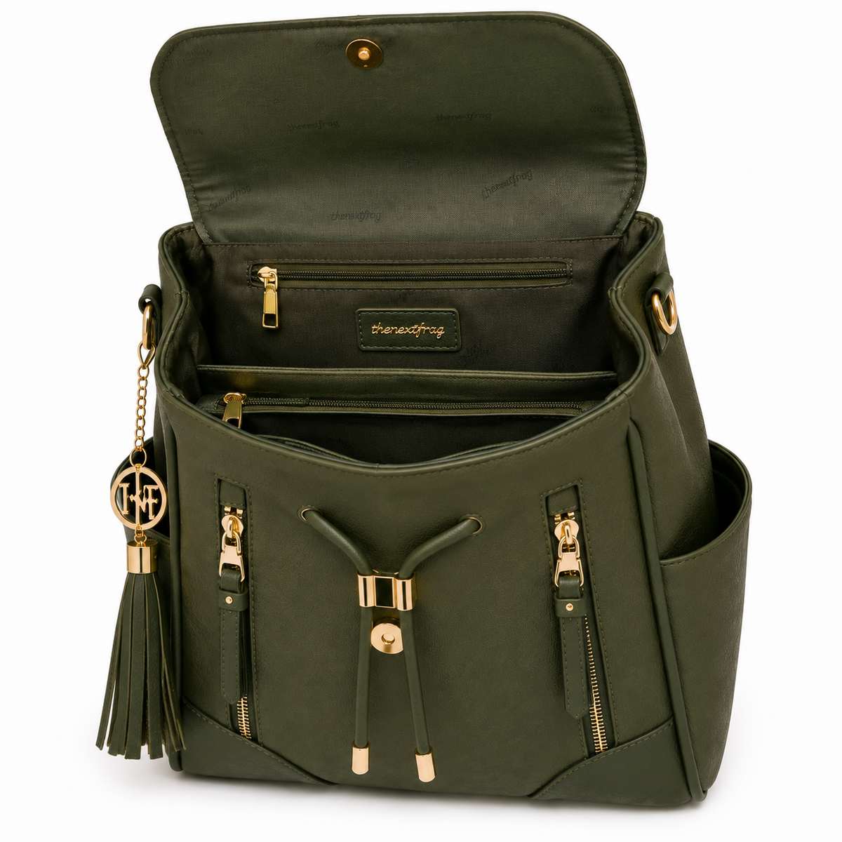 thenextfrag Structured Faux Leather Backpack – Olive Green