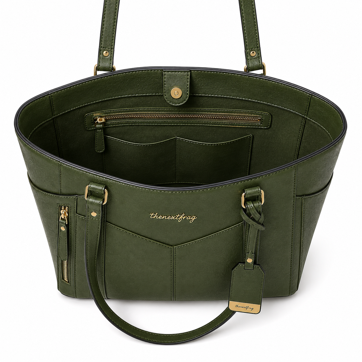 thenextfrag Multi-Pocket Shoulder Tote Bag – Olive Green
